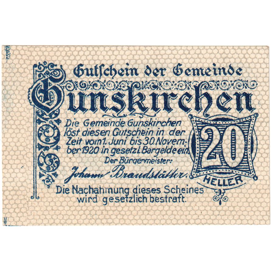 Österreich, Gunskirchen, 20 Heller, 1920-11-31, UNZ-