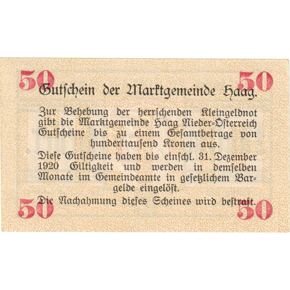 Österreich, Haag, 50 Heller, 1920-12-31, UNZ-