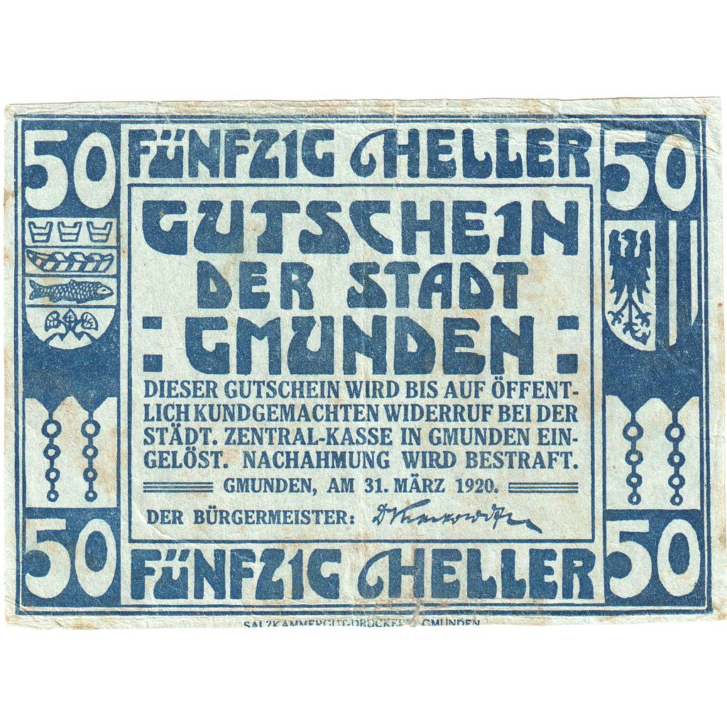Austria, Gmunden, 50 Heller, 1920-03-31, EF(40-45)
