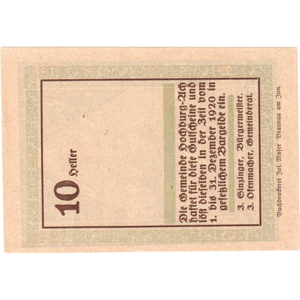 Österreich, Hochburg-Ach, 10 Heller, 1920-12-31, UNZ-