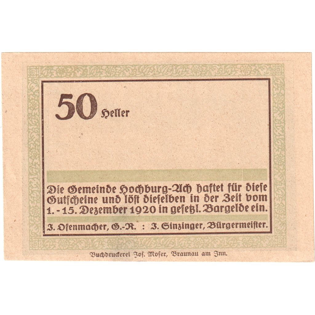 Österreich, Hochburg-Ach, 50 Heller, 1920-12-31, UNZ-