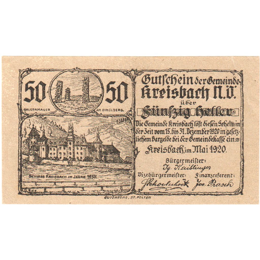 Österreich, Kreisbach, 50 Heller, UNZ-