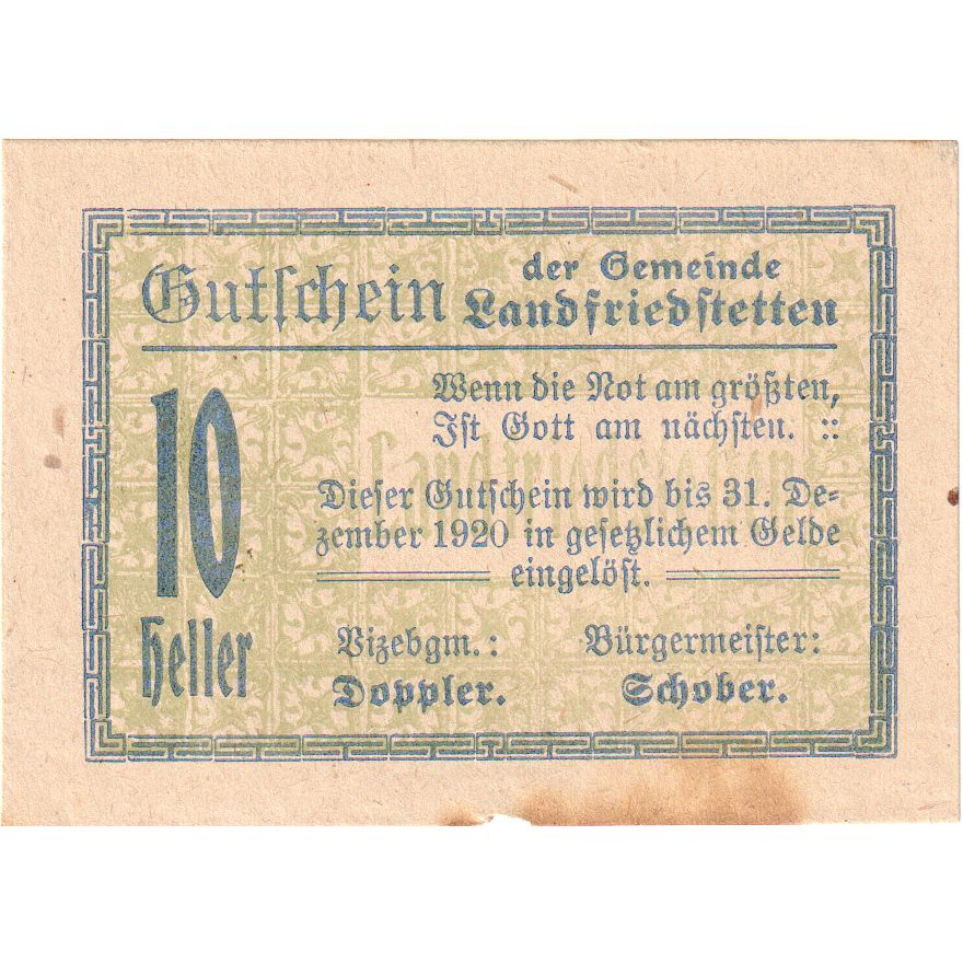 Austria, Landfriedstetten, 10 Heller, 1920-12-31, BB