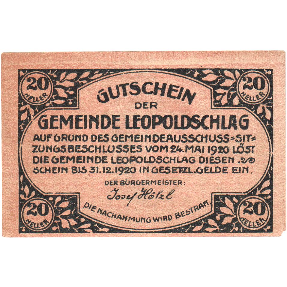 Österreich, Leopoldschlag, 20 Heller, 1920-12-31, VZ
