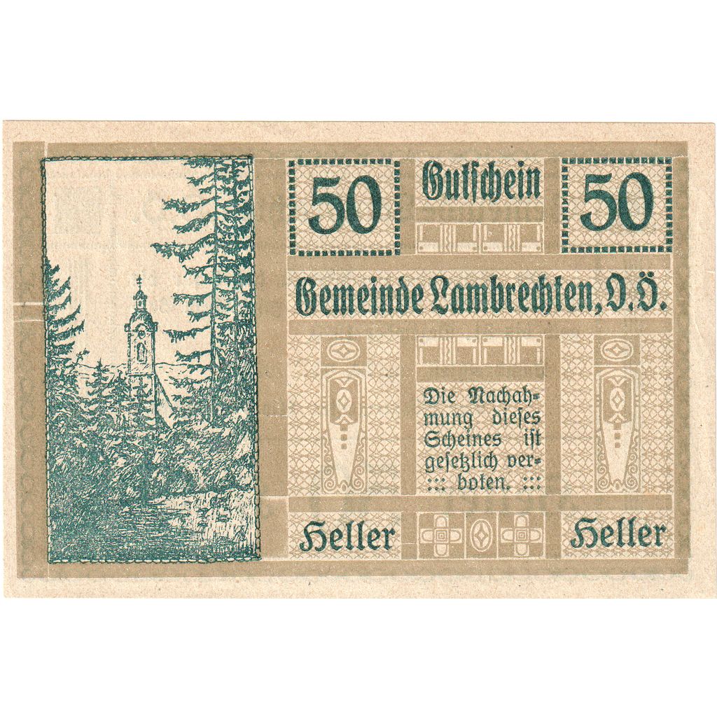 Áustria, Lambrechten, 50 Heller, 1920-12-31, UNC(63)