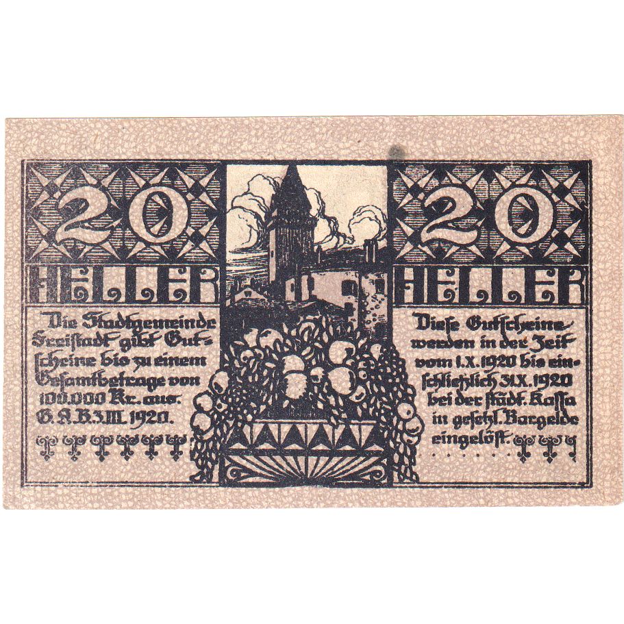 Áustria, Freistadt, 20 Heller, 1920-10-31, UNC(63)