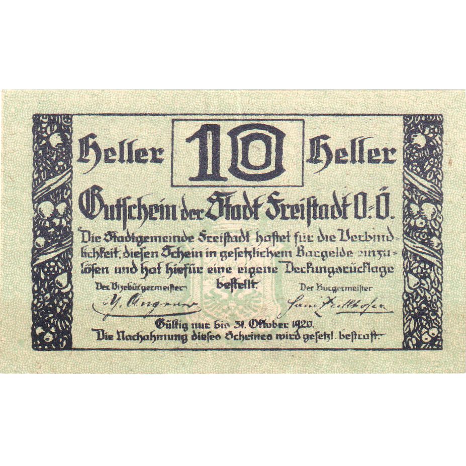 Áustria, Freistadt, 10 Heller, 1920-10-31, UNC(63)