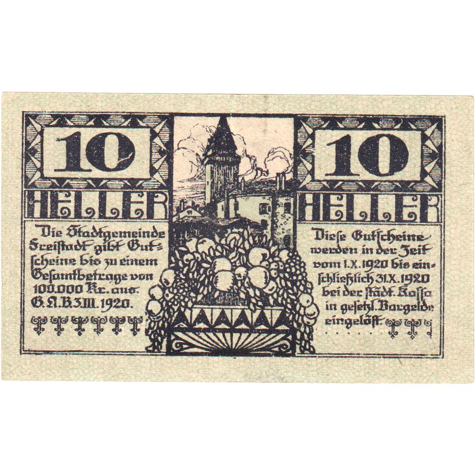 Áustria, Freistadt, 10 Heller, 1920-10-31, UNC(63)