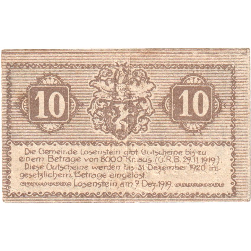 Autriche, Losenstein, 10 Heller, 1919-12-07, SPL