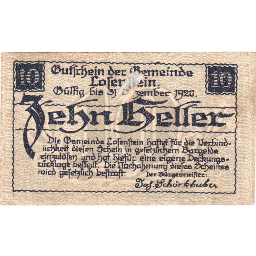 Österreich, Losenstein, 10 Heller, 1919-12-07, SS