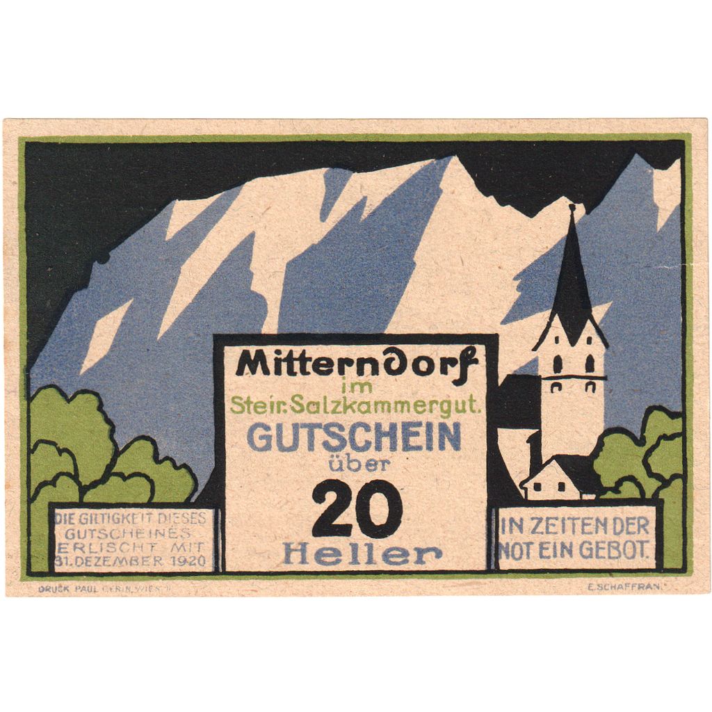 Austria, Mitterndorf, 20 Heller, 1920-12-31, UNC(63)