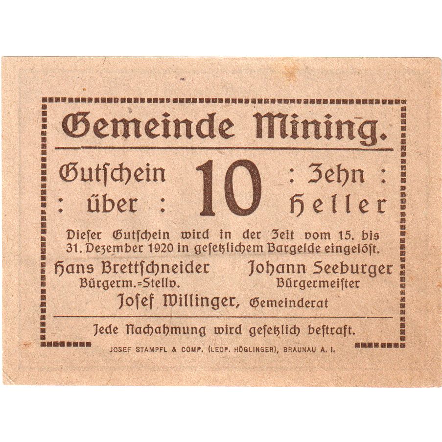 Áustria, Mining, 10 Heller, 1920-12-31, AU(55-58)
