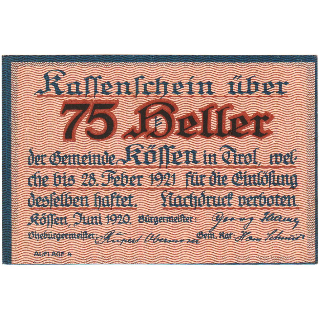 Österreich, Kössen, 75 Heller, 1920-12-31, UNZ-