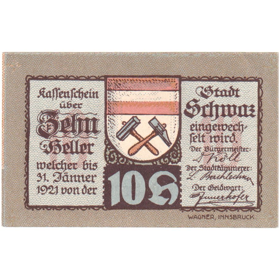 Österreich, Schwaz, 10 Heller, 1920-12-31, UNZ-