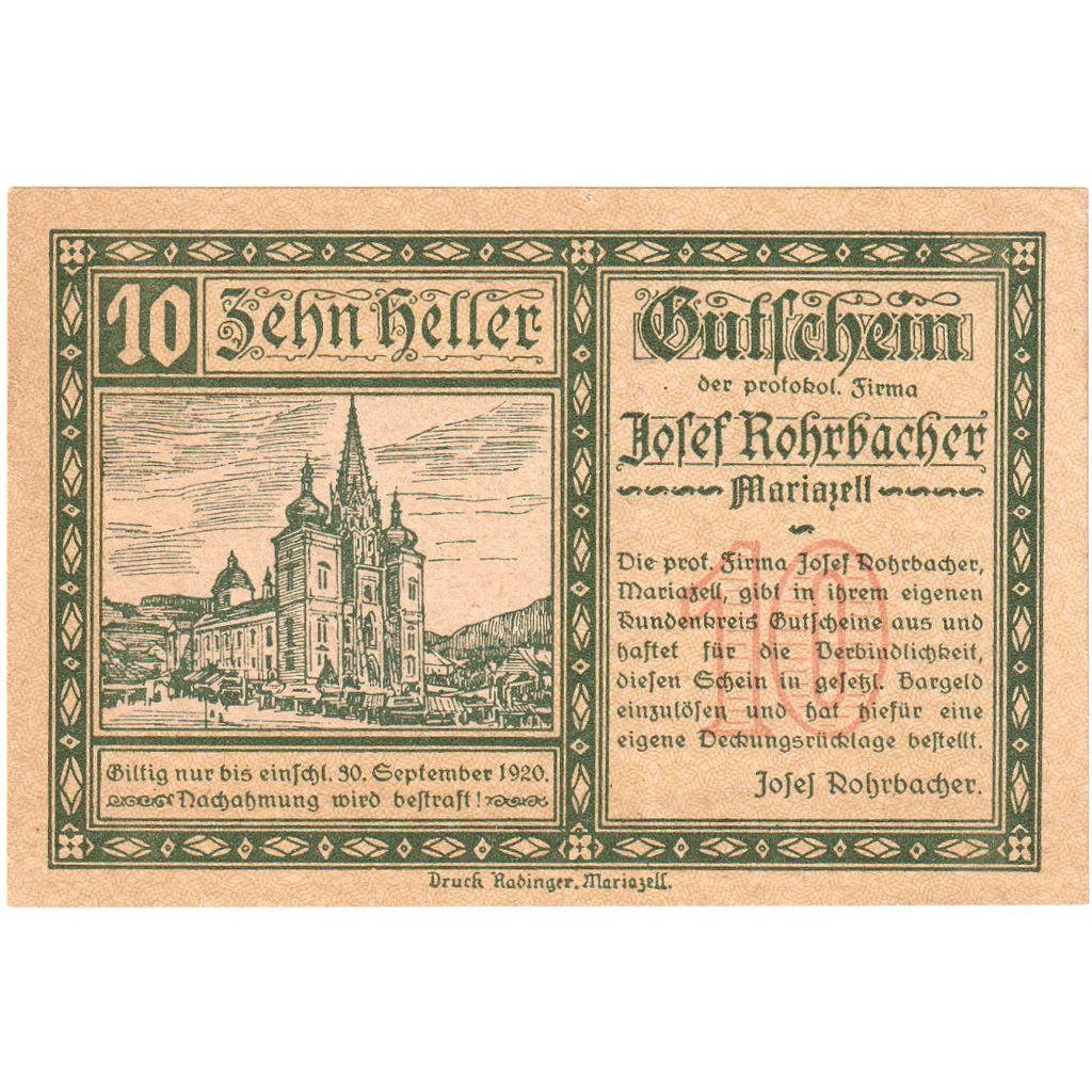 Österreich, Rohrbacher, 10 Heller, 1920-09-30, UNZ-