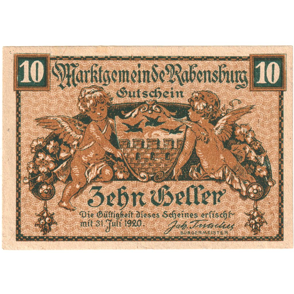 Áustria, Rabensburg, 10 Heller, 1920-07-31, UNC(63)