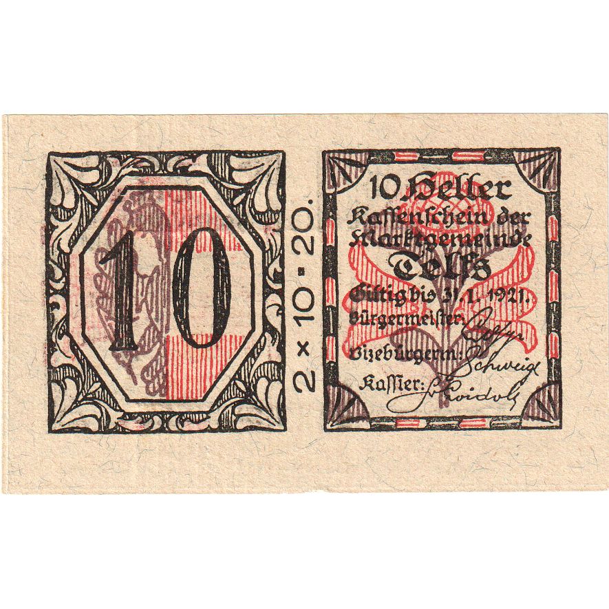 Áustria, Telfs, 10 Heller, 1921-01-31, UNC(63)