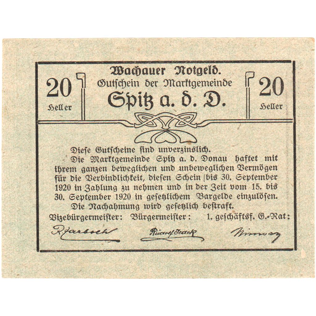 Österreich, Spitz an der Donau, 20 Heller, 1920-09-30, UNZ-