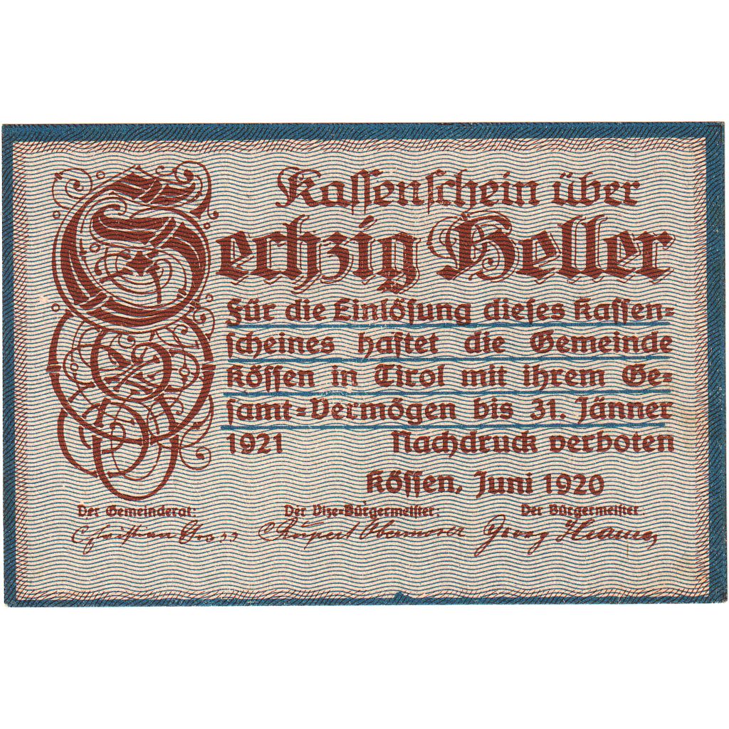 Austria, Kössen, 60 Heller, 1920-12-31, UNC(63)