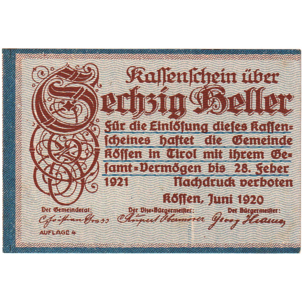 Austria, Kössen, 60 Heller, 1920-12-31, UNC(63)