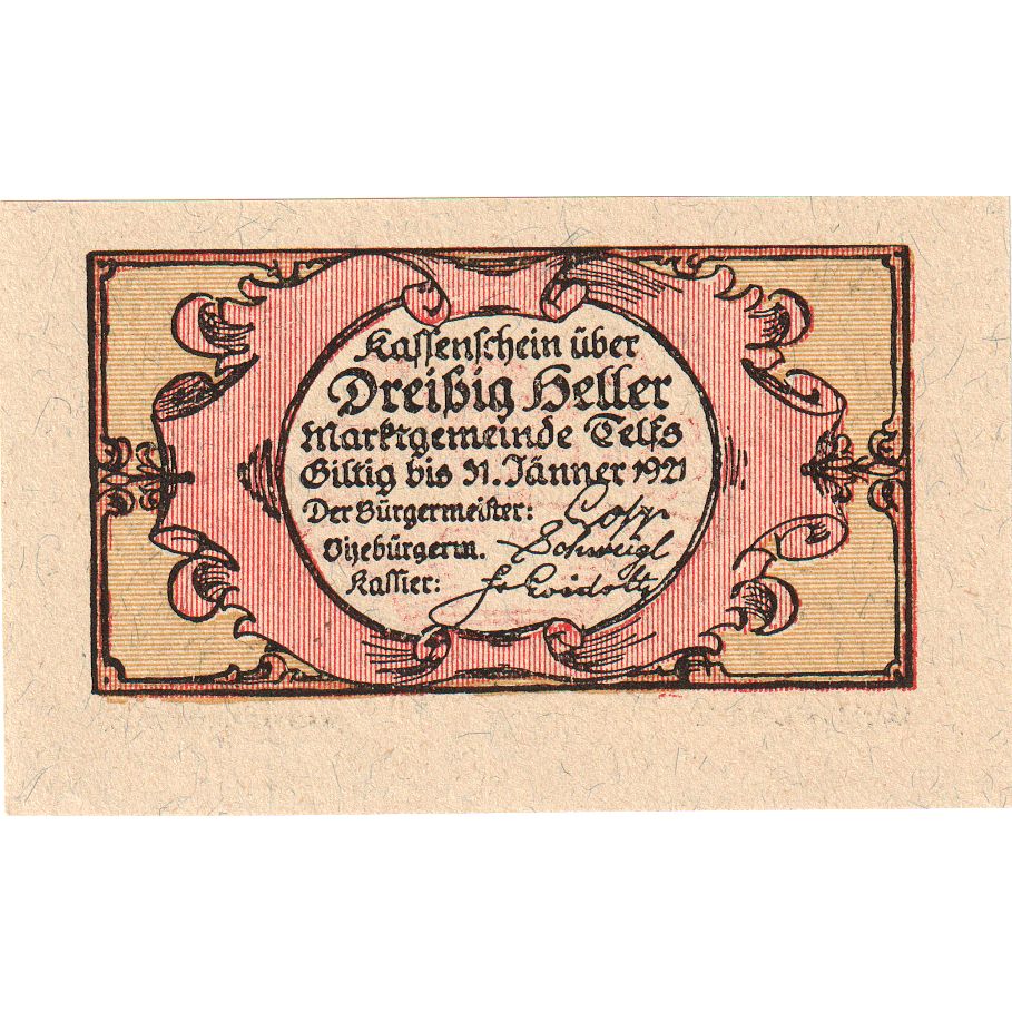 Áustria, Telfs, 30 Heller, 1921-01-31, UNC(63)