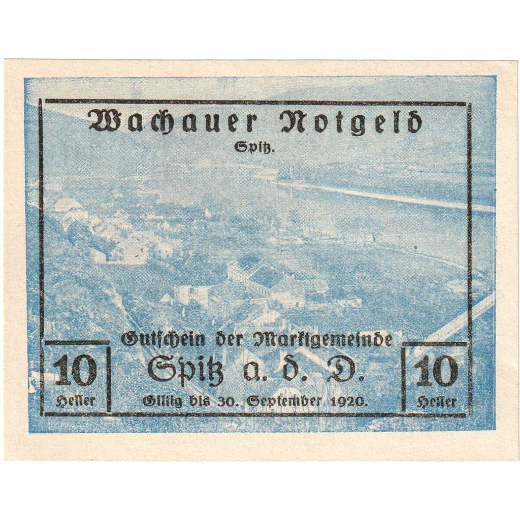 Áustria, Spitz an der Donau, 10 Heller, 1920-09-30, UNC(63)