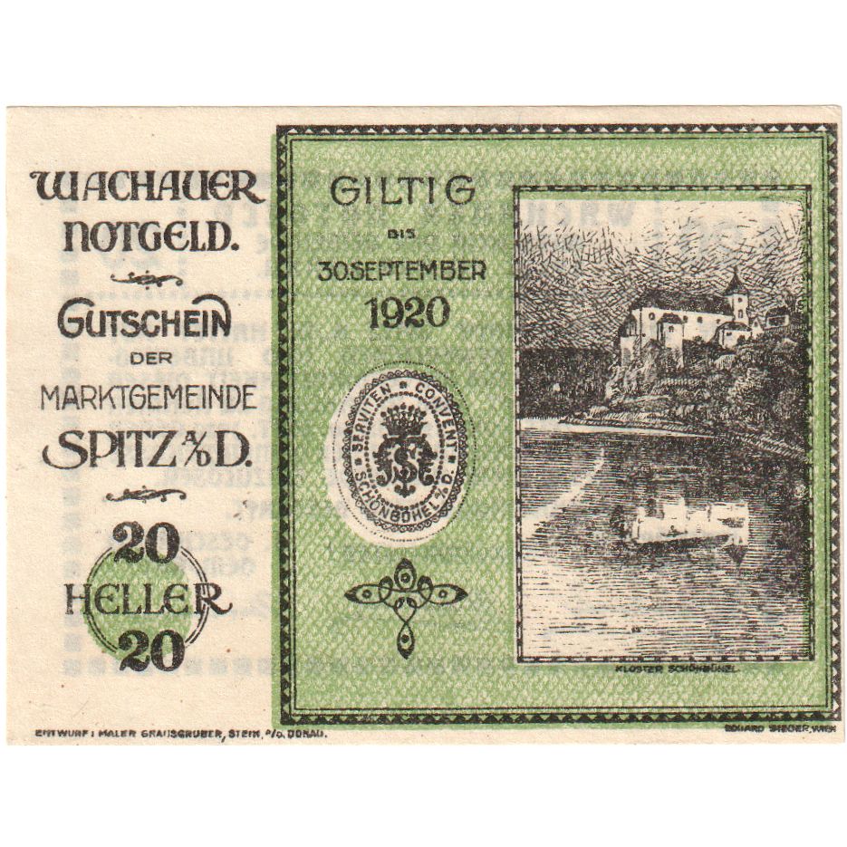 Áustria, Spitz an der Donau, 20 Heller, 1920-09-30, UNC(63)