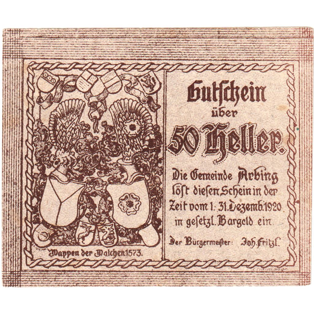 Áustria, Arbing, 50 Heller, 1920-12-31, UNC(63)