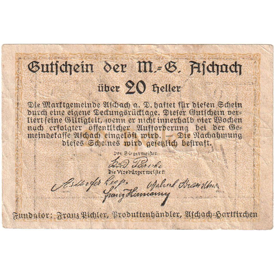 Österreich, Aschach an der Donau, 20 Heller, S