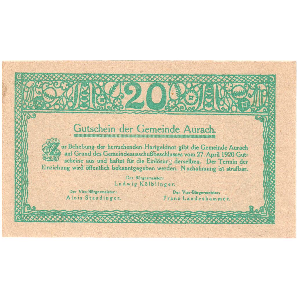 Österreich, Aurach, 20 Heller, 1920-04-27, UNZ-