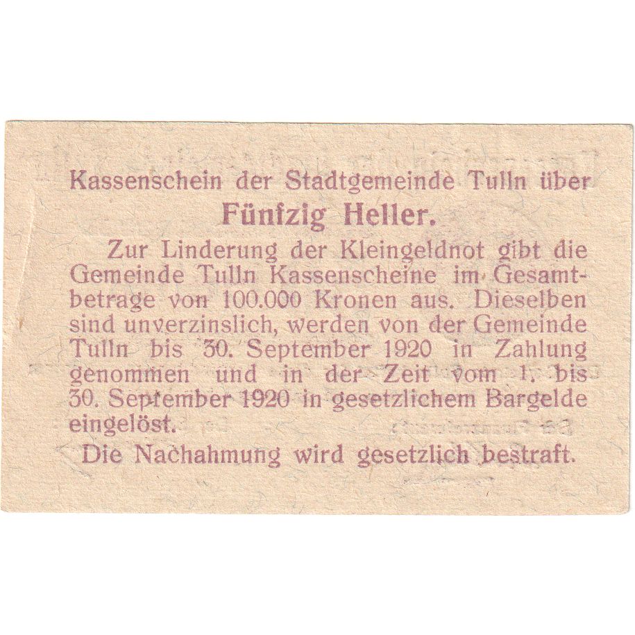 Austria, Tulln, 50 Heller, 1920-09-30, AU(55-58)