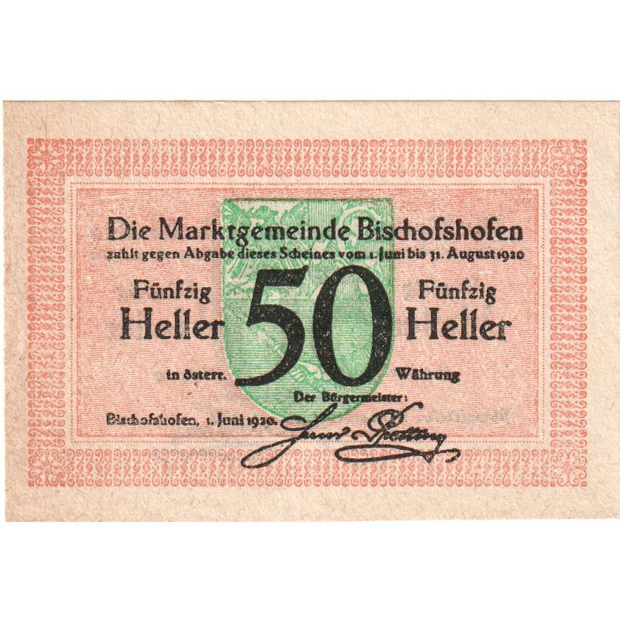Autriche, Bischofshofen, 50 Heller, 1920-08-31, SPL