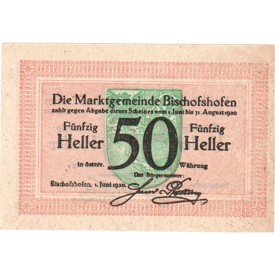 Autriche, Bischofshofen, 50 Heller, 1920-08-31, SPL