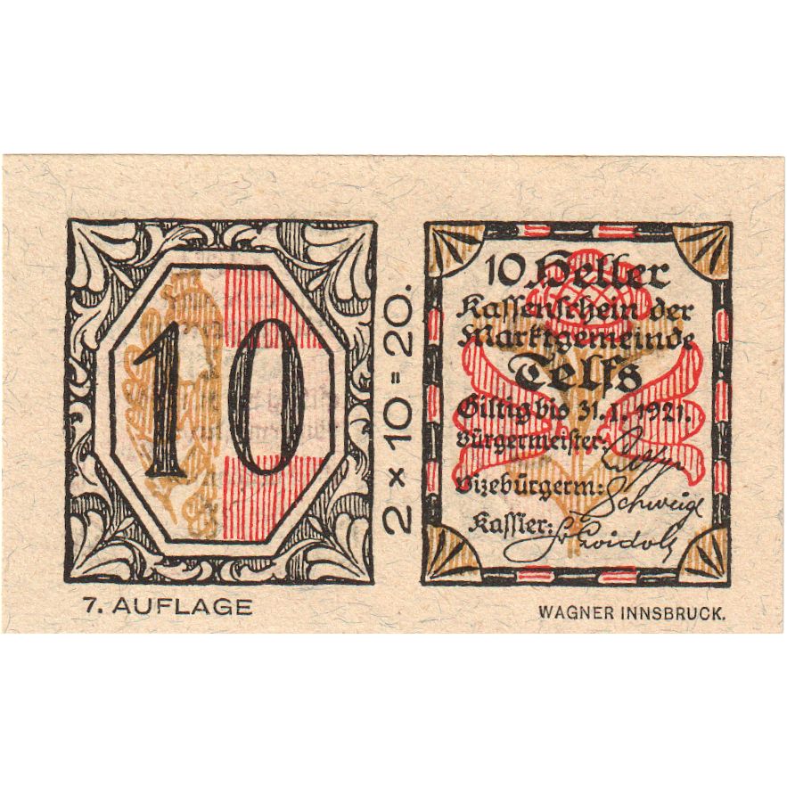 Österreich, Telfs, 10 Heller, 1921-01-31, UNZ-