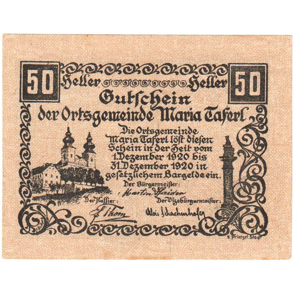 Österreich, Maria Taferl, 50 Heller, 1920-12-31, SS+