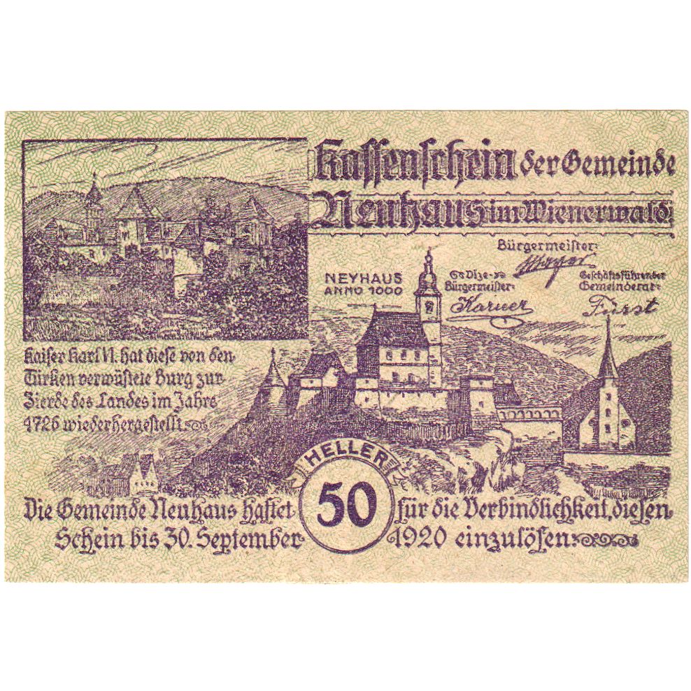 Österreich, Neuhaus, 50 Heller, 1920-09-30, UNZ-