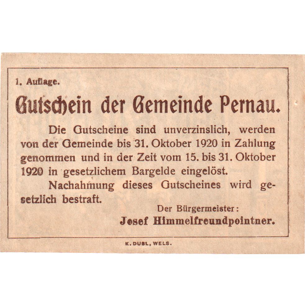 Áustria, Pernau, 20 Heller, 1920-10-31, UNC(63)