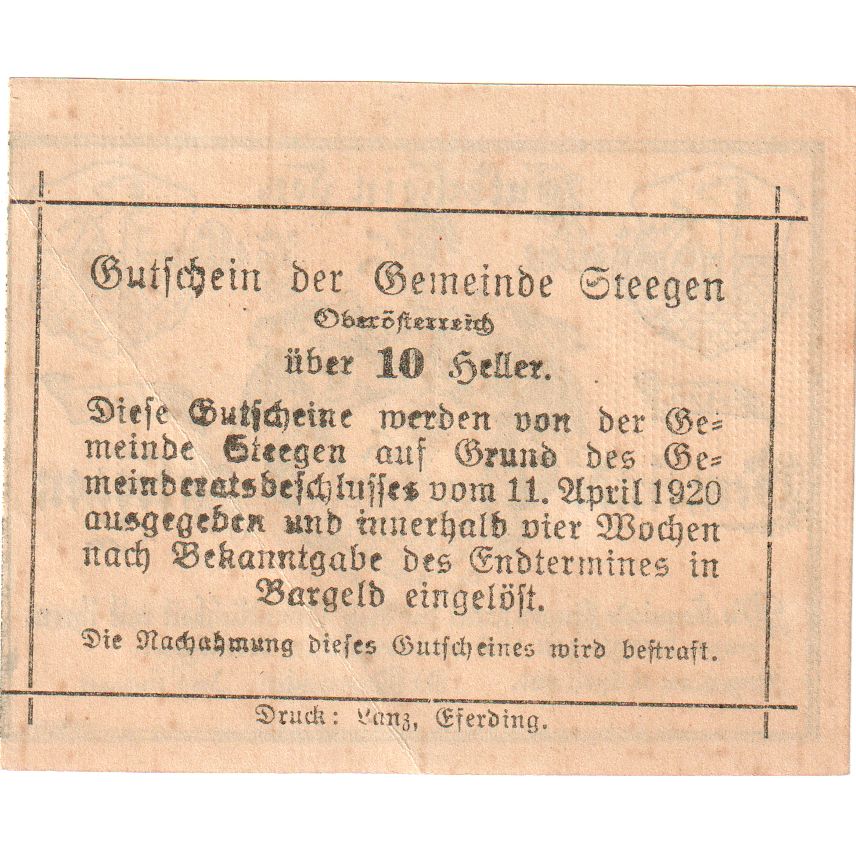 Austria, Steegen, 10 Heller, UNC(63)