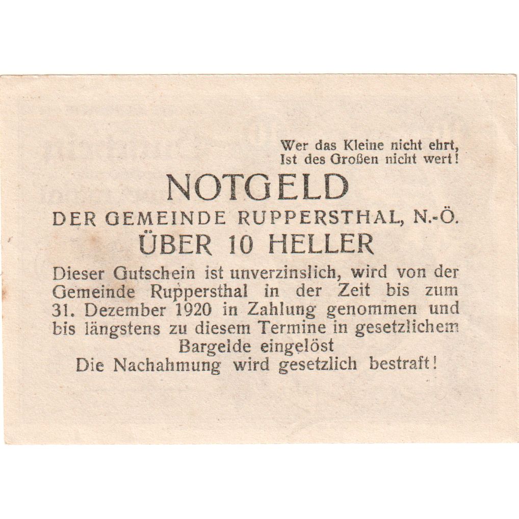Austria, Ruppersthal, 10 Heller, 1920-12-31, UNC(63)