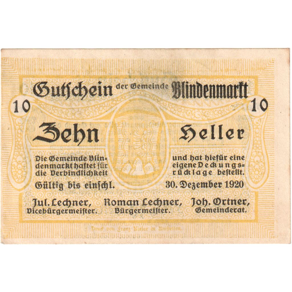 Österreich, Blindenmarkt, 10 Heller, 1920-12-31, VZ
