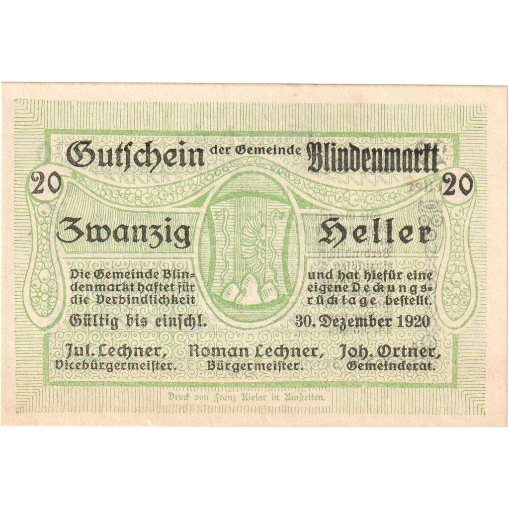 Österreich, Blindenmarkt, 20 Heller, 1920-12-31, UNZ-