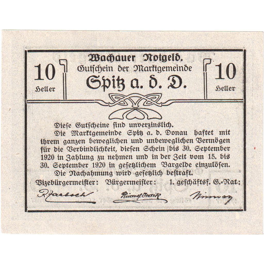 Österreich, Spitz an der Donau, 10 Heller, 1920-09-30, UNZ-