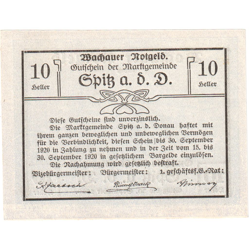 Österreich, Spitz an der Donau, 10 Heller, 1920-09-30, UNZ-