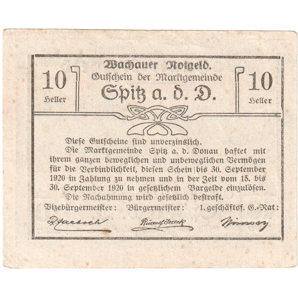 Österreich, Spitz an der Donau, 10 Heller, 1920-09-30, SS