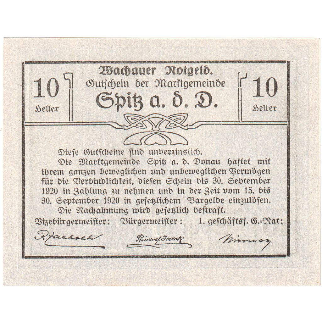 Österreich, Spitz an der Donau, 10 Heller, 1920-09-30, UNZ-