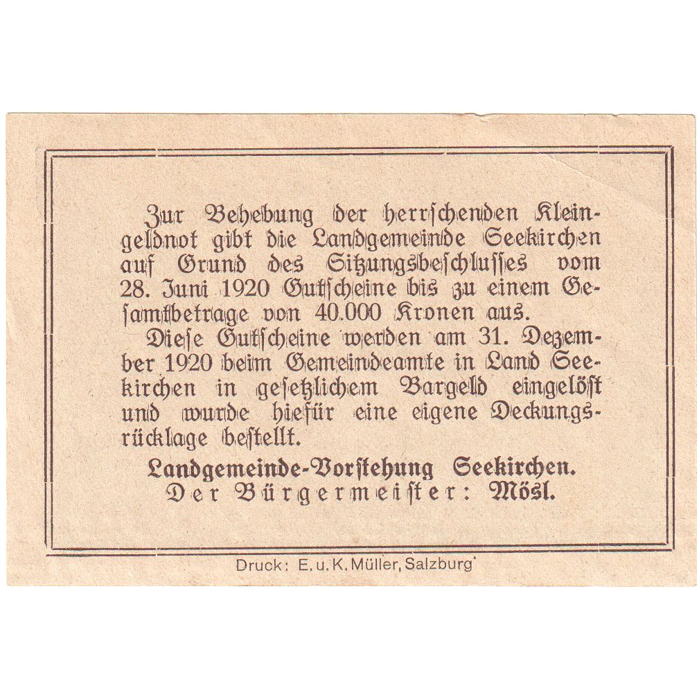 Österreich, Seekirchen, 10 Heller, 1920-12-31, VZ