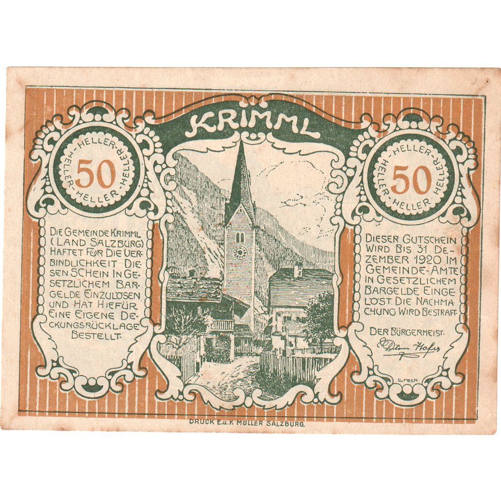 Österreich, Krimml, 50 Heller, 1920-12-31, SS