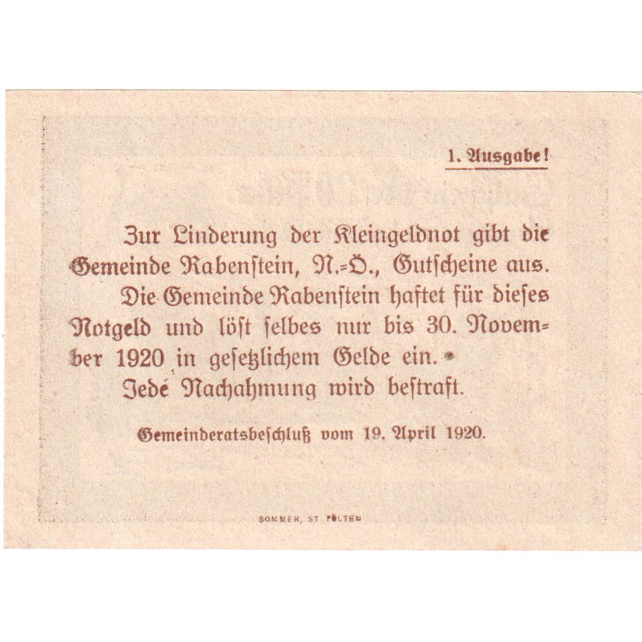 Österreich, Rabenstein, 20 Heller, 1920-11-30, UNZ-