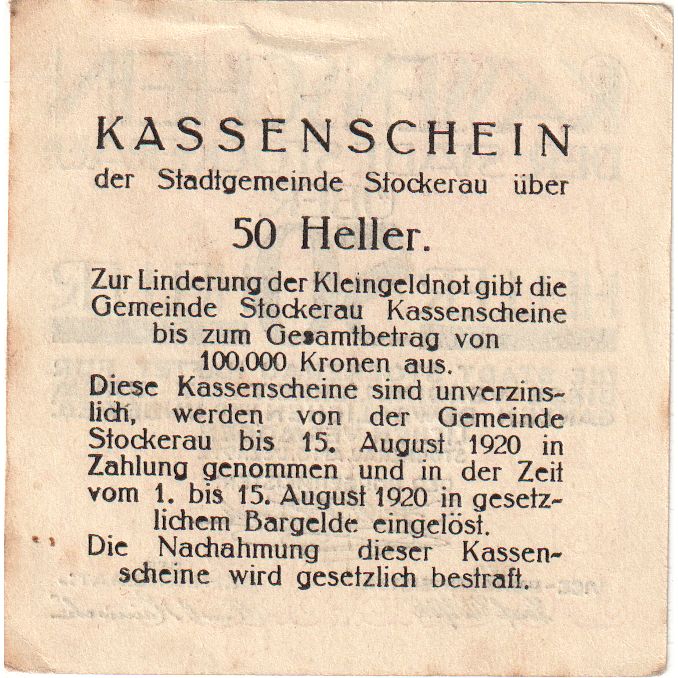 Österreich, Stockerau, 50 Heller, 1920-08-15, SS