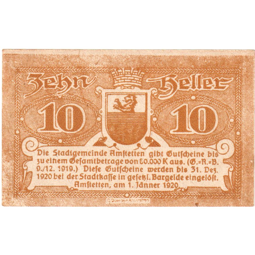Österreich, Amstetten, 10 Heller, 1920-12-31, UNZ-